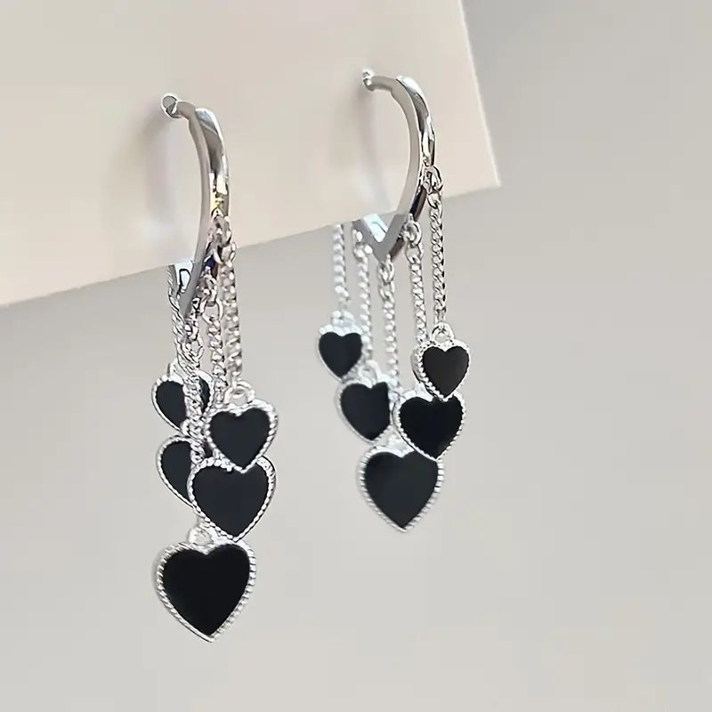 Black LOVE Heart Tassel Earrings(RS)