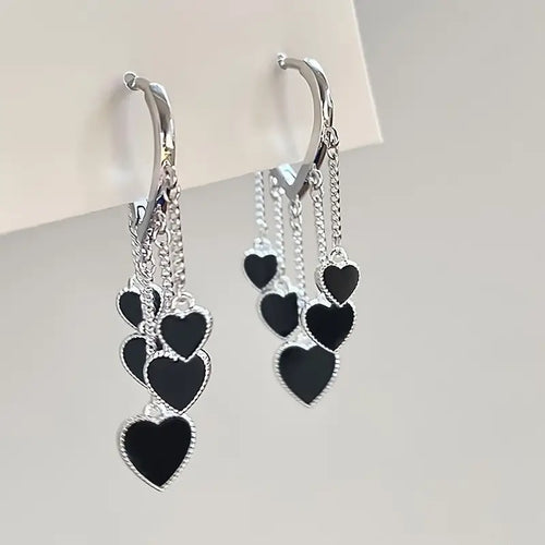 Black LOVE Heart Tassel Earrings(RS)