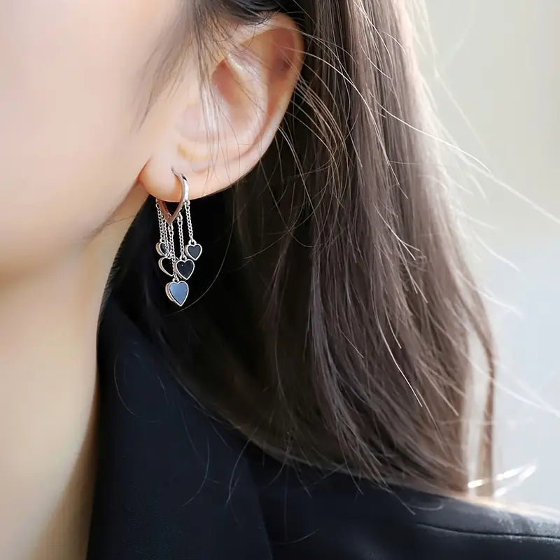 Black LOVE Heart Tassel Earrings(RS)
