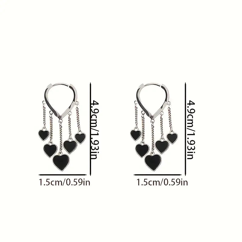 Black LOVE Heart Tassel Earrings(RS)