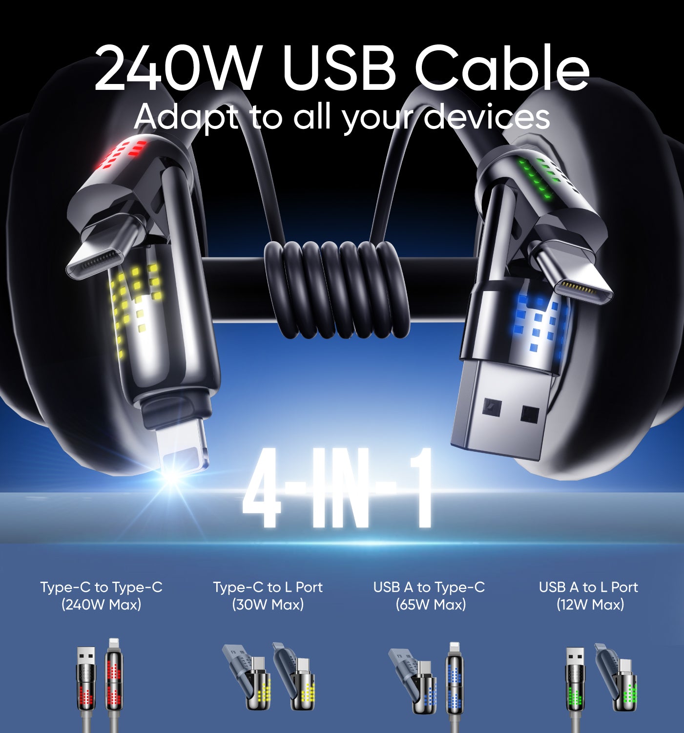 ⚡4-in-1 USB Charging Cable fast charging